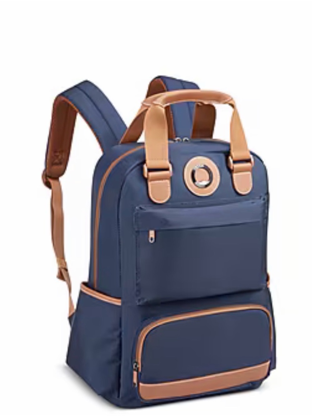 Structured Navy Polyester Backpack with Tan Accents - Picture 2 of 8